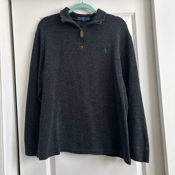 Ralph Lauren Polo Sweater Estate Rib Mens Pony Quarter Zip Mock Gray Sz L - Picture 1 of 9